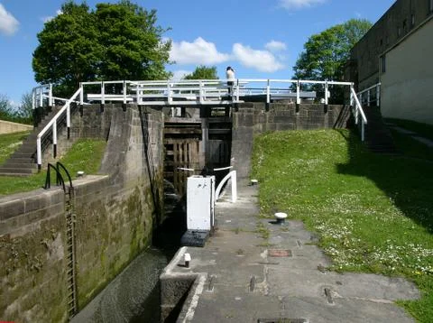 Bottom lock, three rising locks, Bingley, Leeds Liverpool canal. Stock Photos