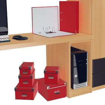 Bottom part of the wooden table with cell for system unit computer. 3d graphic Stockillustratie