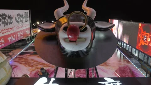 Bottom POV whimsical animatronic bull tongue moves side to side Stock Footage 231580153
