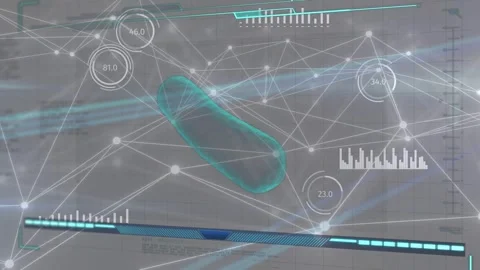 Bottom progress bar starting scan, teal bean 3D model drifting, rotating, Video stock 334788029