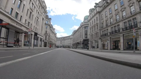 Bottom of Regent St through Piccadilly Circus London during coronavirus lockdown Stock Footage 129756265