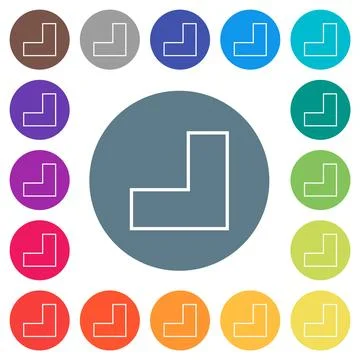 Bottom right angle arrow outline flat white icons on round color backgrounds Stock Illustration