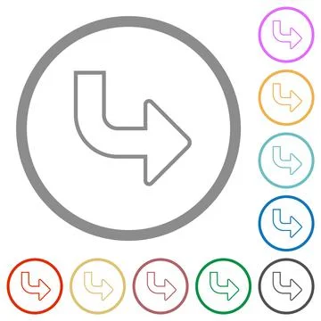 Bottom right side turn arrow outline flat icons with outlines Stock Illustration