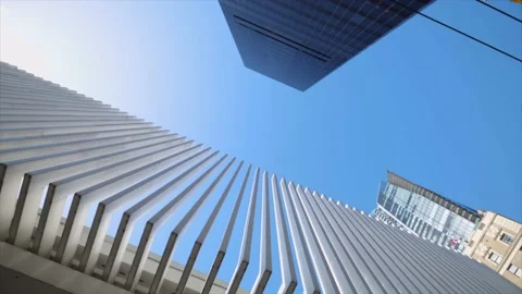 Bottom-up rotating footage of important and futuristic skyscrapers Stock Footage 161480776