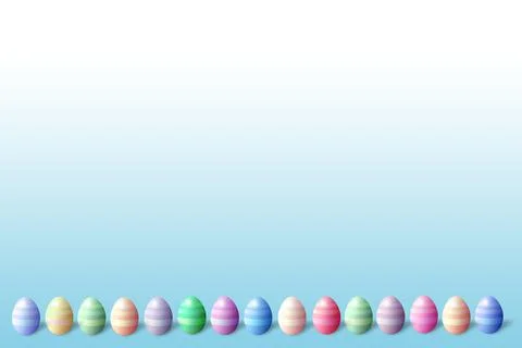Bottom row of 3d pastel colored easter eggs yellow background and 5 big eggs Stock Illustration