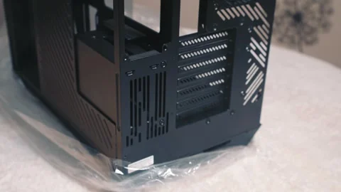 Bottom section of computer case in smoke during early build stage 스톡 동영상 324591825