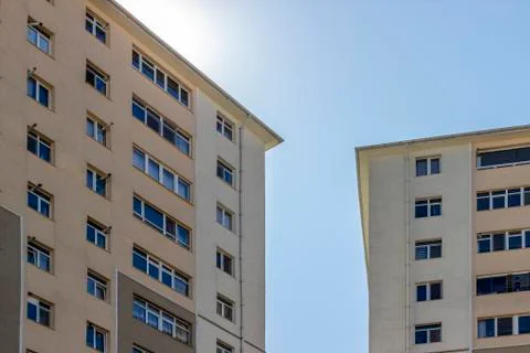 Bottom shoot of concrete structured mass housings open facade Stock Photos