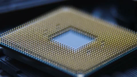 Bottom side of central processing unit CPU, showing its pins Stock Footage 195155240