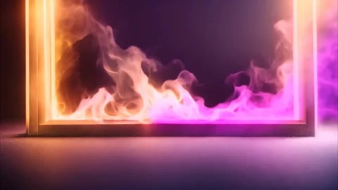 The bottom of a square frame and emerging colorful flames with smoke on a d.. 動画素材 273954485