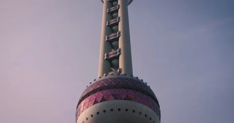Bottom to top close-up view of Oriental Pearl TV Tower in Shanghai Video stock 160426761