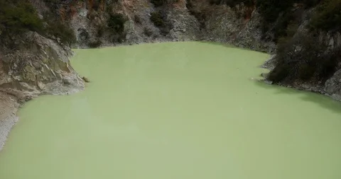 From bottom to top shot of Wai-O-Tapu Thermal Wonderland, New Zealand, a Stock Footage 104560416