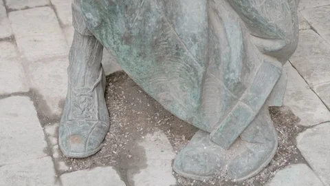 From bottom to top view of statue of Korovin and Begemoth at entrance of Stock Footage 107454440