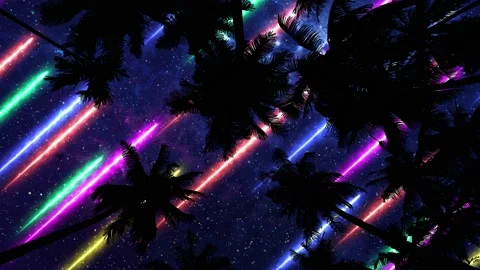 Bottom View 6 of Night Sky with Laser Rays through Palm Trees Vídeos de archivo 170600786