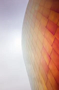Bottom view of an abstract orange facade Stock Photos