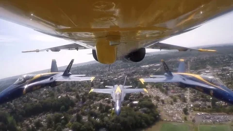 Bottom View of an Aircraft, Three Accompanied Fighters, Air Show, Astonishing Vi Stock Footage 120369257