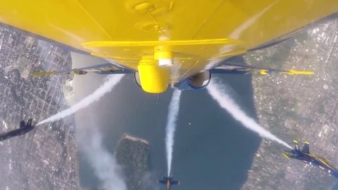 Bottom View of an Aircraft, Three Accompanied Fighters, Air Show, Astonishing Vi Stock Footage 120369372