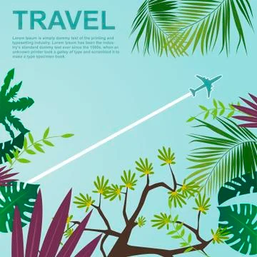 Bottom view of airplane flying over jungle Stock Illustration