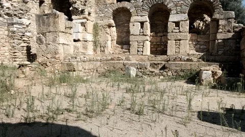 Bottom to up view of ancient library of NYSA ancient city Stock Footage 117807426