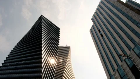 Bottom view of a beautiful few modern high-rise office buildings . Stock Footage 236910546