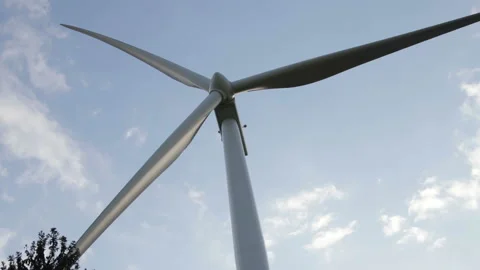 Bottom view on blade of electric windmill. Camera rotates. Stock Footage 107685048