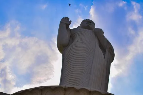 Bottom view of BUDDHA Statue touching the Sky. Buddha Statue at Hyderabad, AP. Stock Photos