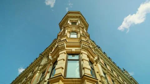 Bottom view of a building with ancient architecture in Helsinki Stock Photos