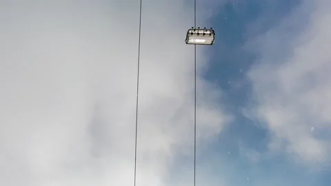 Bottom up view on cable cars take the skiers and snowboarders up at ski resort Stock Footage 171756748