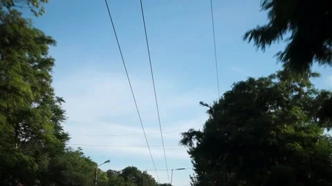 Bottom view of cableway gondola cable car on blue sky background. Footage. Stock Footage 140466129