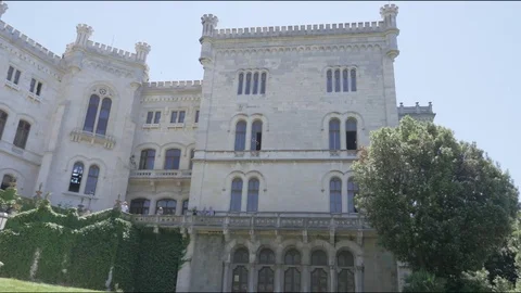 Bottom view of a castle with a panoramic view Stock Footage 76958976