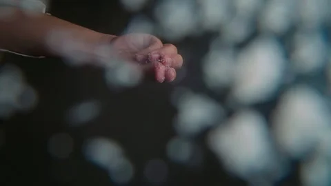 Bottom-up view of a chef's hand sprinkles salt to a dish. Unique perspectiv.. Stock Footage 329703186