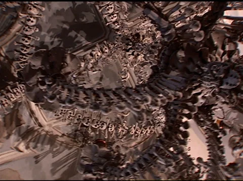 Bottom view of decoration made of skulls and bones hanging from baroque ceiling Stock Footage 164329617