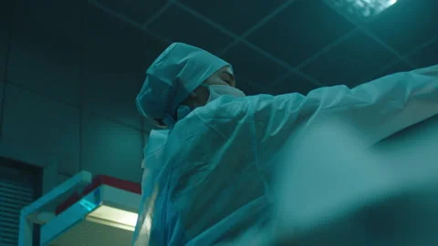 Bottom view of Doctors getting ready for the surgery at the hospital Stock Footage 283062257