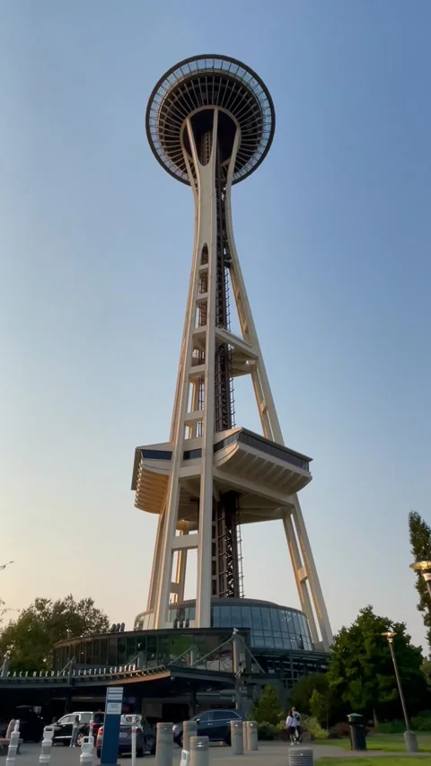 Bottom view from the driving car on the Space Needle. Seattle, Washington, USA - Stock Footage 219240716