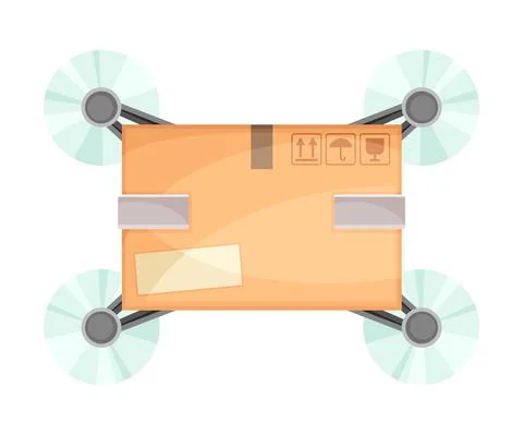 Bottom view of drone carrying parcel box to customer. Modern delivery service Stock Illustration