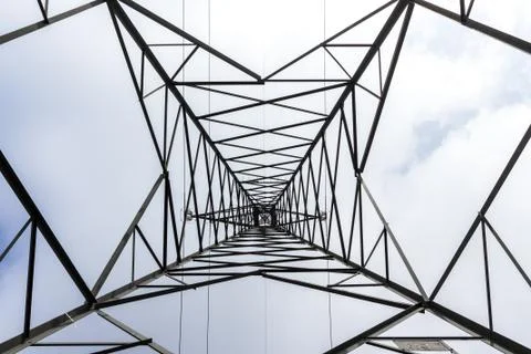 Bottom view of a electricity tower Stock Photos
