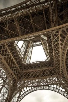 Bottom view of famous Eiffel Tower in Paris, France Stock Photos