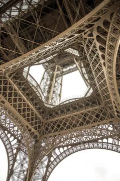Bottom view of famous Eiffel Tower in Paris, France Stock Photos