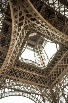 Bottom view of famous Eiffel Tower in Paris, France Stock Photos