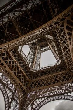 Bottom view of famous Eiffel Tower in Paris, France Stock Photos