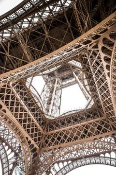 Bottom view of famous Eiffel Tower in Paris, France Stock Photos