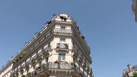 Bottom view footage of old, traditional buildings in Paris. Stock Footage 273789744