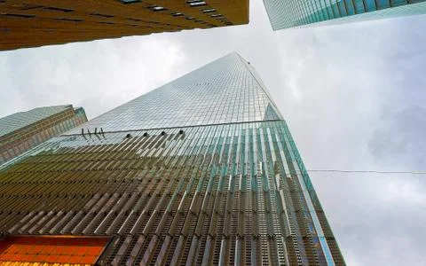 Bottom up view of Freedom Tower in the evening reflex Stock Photos