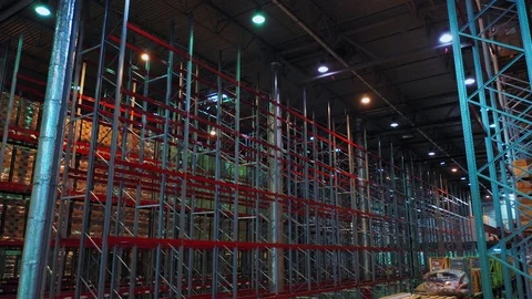 Bottom view of gigant metal structures of a shelf in a building trade Stock Footage 113091434