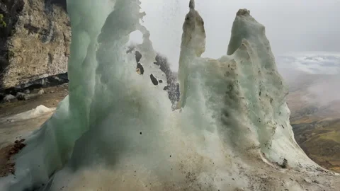 Bottom up view of glacier in Matlas waterfall in mountains of north Caucasus Stock Footage 195302745