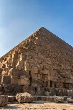 Bottom up view of the Great Pyramid of Giza Stock Photos