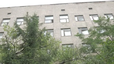 Bottom view of the hospital in pripyat Stock Footage 194482609