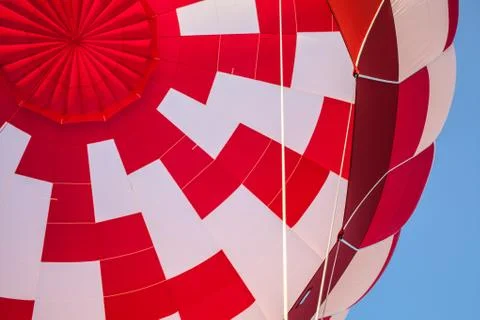Bottom view from the inside at the red and whie color balloon dome Stock Photos
