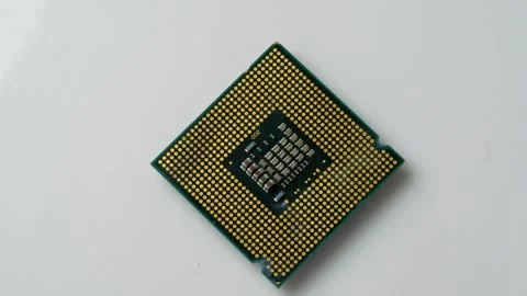 Bottom View of Intel Core 2 Duo E8400 Processor Stock Footage 304224648