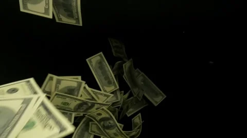 Bottom view isolated slow motion macro shooting capturing lots of dollar bills Stock Footage 251922802