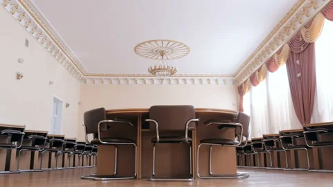 Bottom view of large auditorium, lecture hall, assembly hall, conference hall Stock Footage 96758336